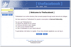 Tela de login do Facebook em 2005